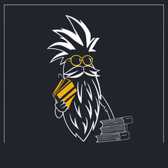 Intellectual wizard with books, perfect for educational content or magical storytelling ventures