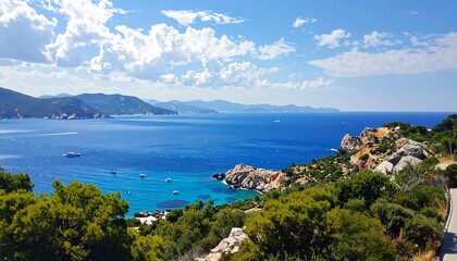 Obraz premium Sardinias Emerald Coast - A Breathtaking View of the Mediterranean Sea.