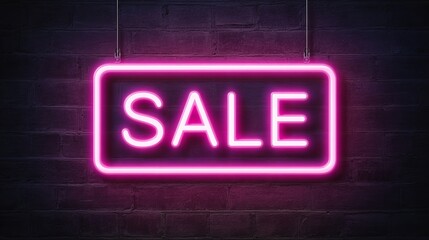 Vibrant pink neon SALE sign glows brightly against a dark brick wall, attracting customers with its energetic display and urgent call to shop now.