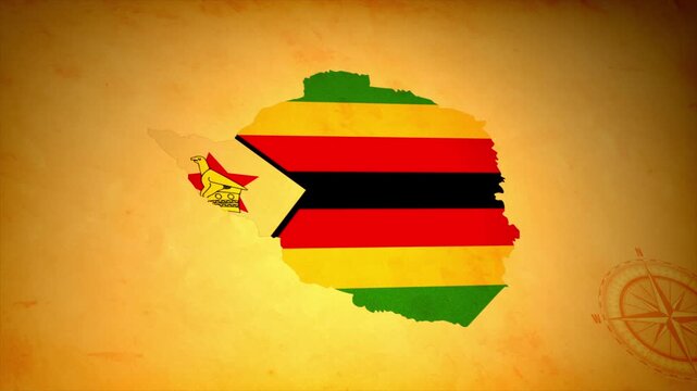 Animated Map of ZIMBABWE with Flag in Body Isolated on Vintage Background