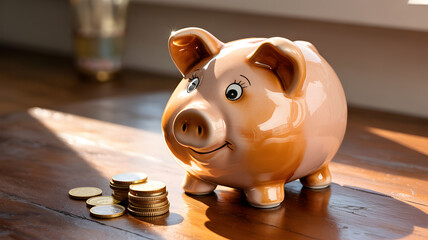 Whimsical Piggy Bank Savings a Colorful Symbol of Financial Prudence and Future Investments with Stacked Coins Next to It