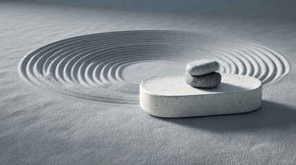 Obraz premium Zen garden composition stone and sand with serene circular patterns