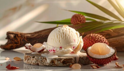 Coconut Lychee ice cream scoop