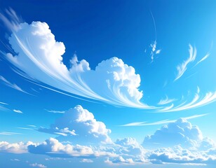 Serene Blue Sky with Fluffy White Clouds - A Dreamy Landscape.