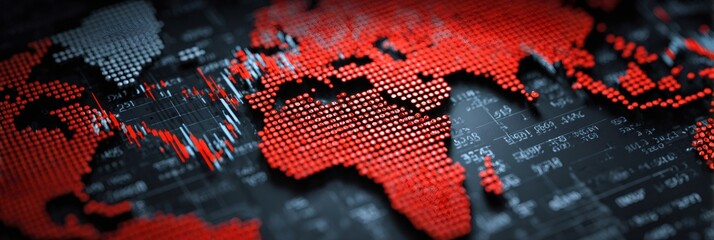 World map showing global economy recession and financial crisis