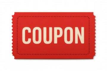Red coupon ticket providing discount, sale promotion, saving money, shopping voucher, offer concept with transparent background