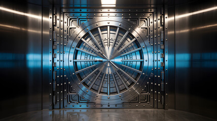 Imposing Vault Door Shimmers Awaiting Entry Heavy Metal Bulwark of Security Round Iron Strongbox for Protecting Precious Resources