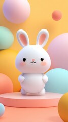 Obraz premium Cute Bunny Rabbit on a Pink Pedestal with Colorful Background.