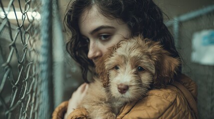 Young Adult Woman Embracing a Playful Dog, Capturing Joy and Companionship Ideal for Social Media Campaigns, Fashion, and Lifestyle Branding.