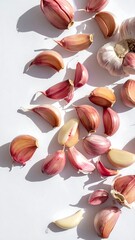 Garlic Cloves on White Background - A Culinary Still Life.