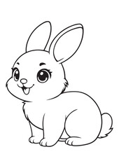 relaxing printable coloring page of sleeping bunny under moonlight, simple lineart vector for children