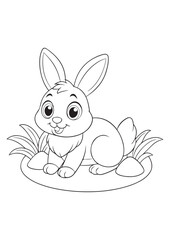 dynamic printable coloring page of jumping bunny in motion, educational vector lineart for kids