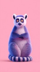 Obraz premium Cute lemur with blue fur sitting on a pink background.