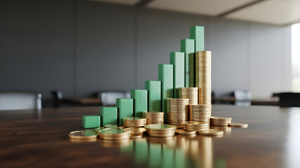 Financial growth concept presentation with stack of coins and bars