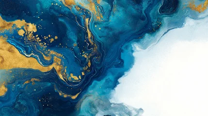 Keuken achterwand Kristal Swirl of blue gold marble abstract background, Liquid marble, Alcohol ink colors abstract  © Uladzislau