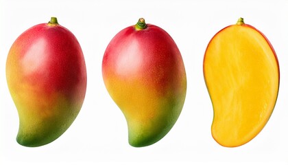 Watercolor Collection Of Mango Fruits Isolated On White Background