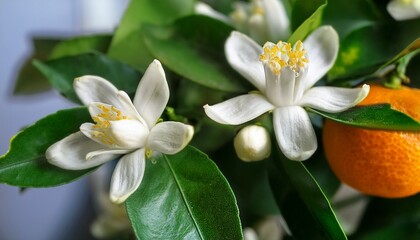 The First White Flowers Of A Domestic Citrus Plant Tangerine Branch With Inflorescences Close Up Satsuma Hashimoto Citrus Unshiu Indoor Citrus Tree Growing