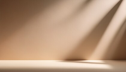 Minimalistic Abstract Simple Gentle Light Beige Background For Product Presentation With Light And Beautiful Shadow From Window On Wall