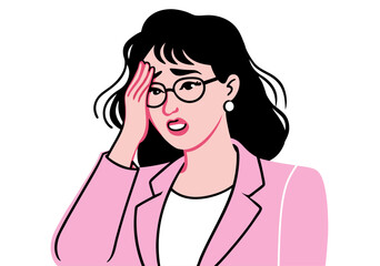 Overwhelmed Businesswoman with Hand on Forehead in Distress