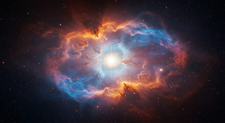 Fototapeta premium Colorful nebula in deep space with bright gases and stardust forming a stunning cosmic landscape, ultra-detailed and vibrant