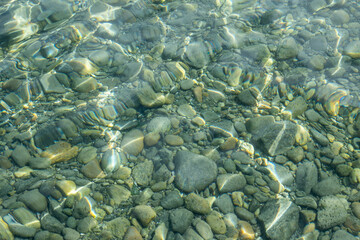Lit du lac Léman à travers l’eau claire