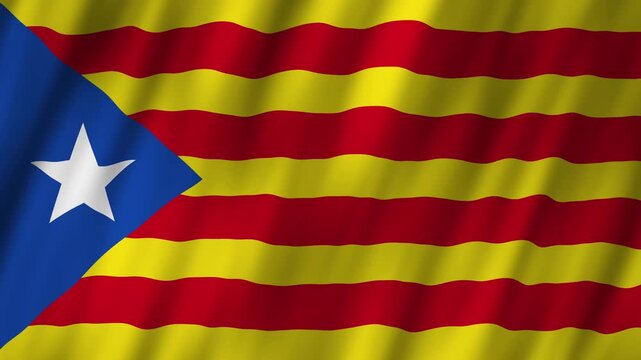Flag waving at the Estelada blava celebration in a vibrant city square