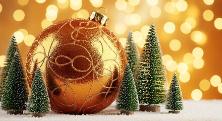 Sparkly Orange Christmas Ornament with Mini Trees
