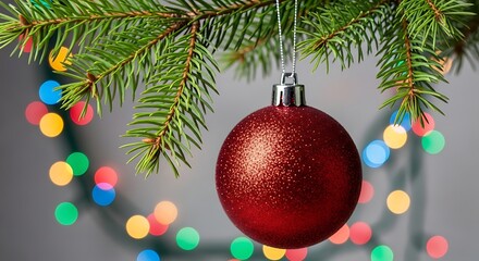 Red Glitter Christmas Ornament with Colorful Bokeh