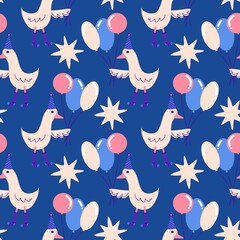 Birthday party seamless duck pattern for wrapping paper and fabrics and linens and kids clothes print