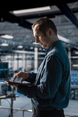 Admin on data center industrial platform analyzing infrastructure performance, monitoring potential...