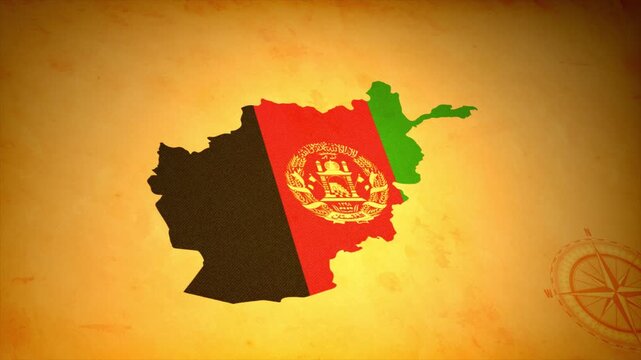 Animated Map of AFGHANISTAN with Flag in Body Isolated on Vintage Background