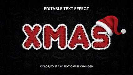 christmas editable text effect with white fur and santa claus hat