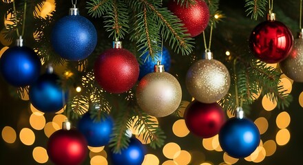 Festive Christmas Ornaments with Golden Bokeh Lights