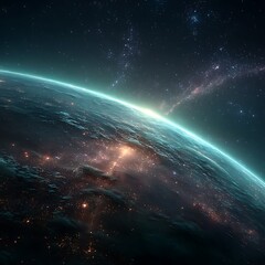 Obraz premium Futuristic glowing neon planet artwork high resolution picture