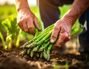 Harvesting Fresh Asparagus - A Gardeners Delight in the Field.
