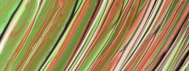 Abstract fluid art background with green and peach marble texture. Liquid olive acrylic painting backdrop