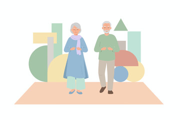 Senior couple meditating with closed eyes Calm peaceful illustration for wellness and healthy lifestyle