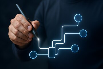 An innovative concept of connecting diagrams with a pen for the idea of technology and solution.