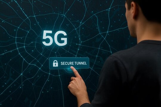 A person using 5G Secure Tunnel technology. 