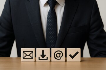 A professional businessman with various communication icons concept.
