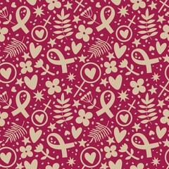 Breast cancer month seamless pink ribbon day mammogram pattern for medical accessories and medicine textiles
