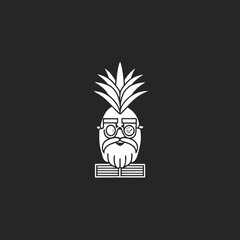 Quirky pineapple character with glasses and beard, a funny summer fruit icon for tropical designs