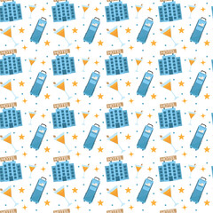 Travel hotel service, cocktail and suitcase seamless pattern for tourism packaging and decor