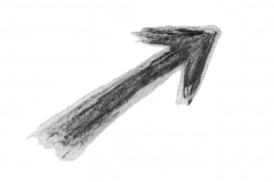 Hand drawn chalk arrow pointing up and right, showing direction, progress, growth, and development on transparent background