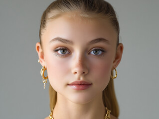 Elegant teenage girl with gold jewelry and natural beauty © Atlantis