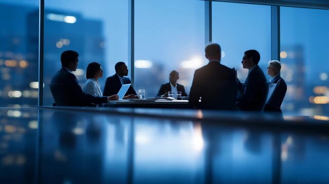 Delegates in modern conference room engaged in high-level political negotiations, symbolizing cross-border cooperation, strategic planning, and the art of compromise in global governance.