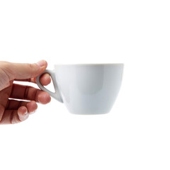 Hand Holding Ceramic Cappuccino Cup &mdash; on transparent png Background