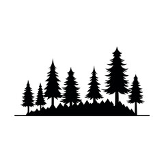 Obraz premium Coniferous tree forest silhouette, vector nature illustration