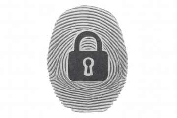 Fingerprint with padlock illustrating security, identity protection, biometric access, and data privacy concept