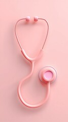 Fototapeta premium Pink stethoscope on a pink background, medical equipment.